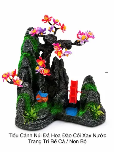 [TRATRI.00495] Tiểu Cảnh Núi Đá Hoa Đào Cối Xay Nước Trang Trí Bể Cá/Non Bộ